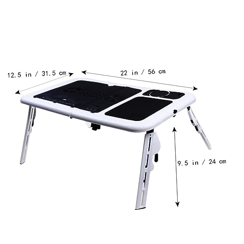 TEHAUX Foldable Laptop Table Tray Desk Quiet Fans Adjustable Height and Angle Non-Slip Legs Mouse Platform USB Cooling for Bed Sofa Couch Black and White Plastic Lap Desk