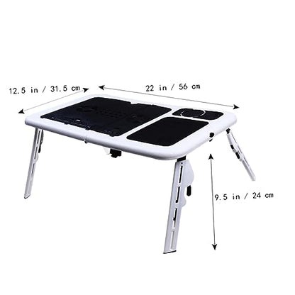 TEHAUX Foldable Laptop Table Tray Desk Quiet Fans Adjustable Height and Angle Non-Slip Legs Mouse Platform USB Cooling for Bed Sofa Couch Black and White Plastic Lap Desk