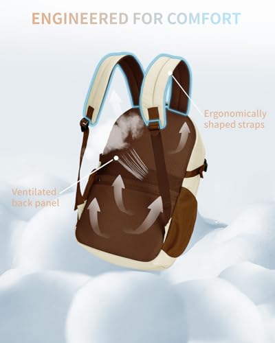 ECOHUB Travel Backpack for Women, 17.3 inch Suspended Laptop Backpack, Fashion Water-Resistant 28L Personal Item Bag with 12 Pockets for Causal, Work, Cream & Brown - color: Cream & Brown
