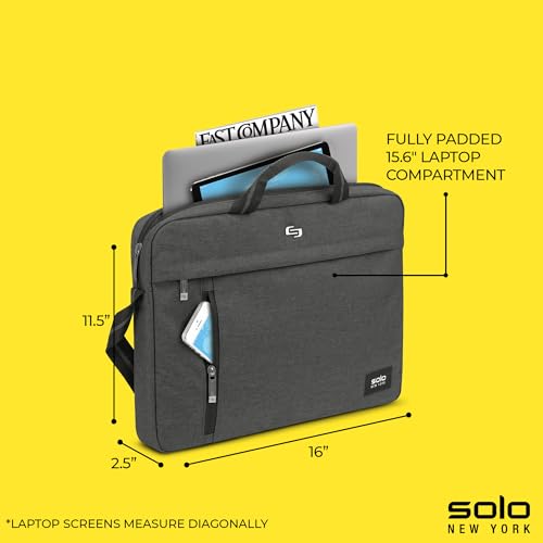 Solo New York Briefcase - Laptop Carrying Bag for Women & Men, Brief for Travel & Work, Front Zippered Pockets, Adjustable Shoulder Strap, Fits 15.6" Computer - Rivington Slim, Gray