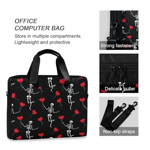 Romantic Skull Gothic Halloween Skeleton Laptop Bag Case 13 14 15.6 inch Laptop Messenger Bag Crossbody Briefcase for Men Women with Shoulder Strap Handle