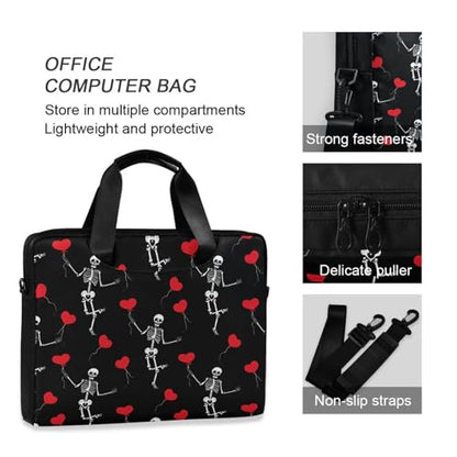 Romantic Skull Gothic Halloween Skeleton Laptop Bag Case 13 14 15.6 inch Laptop Messenger Bag Crossbody Briefcase for Men Women with Shoulder Strap Handle