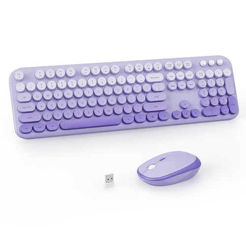 Wireless Keyboard and Mouse Combo, 2.4GHZ Typewriter Retro Full Size Keyboards, Cute Colorful Computer Keyboard and Wireless Mouse for Laptop/Desktop/Windows/PC (Purple Gradient) - color: Purple Gradient