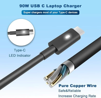 90W USB C Laptop Charger Compatible with Dell Type C AC Adapter | Compatible with Dell XPS 13, Precision 3540, Latitude 3400 3500 2in1 5400, 0TDK33, Type C AC Adapter Power Supply