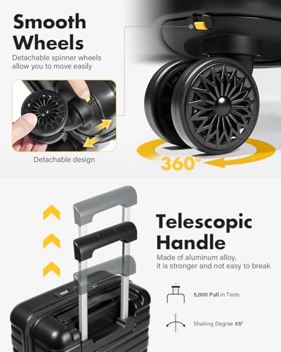 Lekesky 16 Inch Underseat Carry On Luggage Airline Approved, B-Black | Small Underseat Carry-on Luggage with TSA Lock Spinner Wheels, Personal Item Luggage Removable Wheels for Travel - color: B-Black, size: 16 Inch
