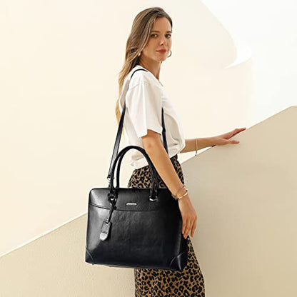 CLUCI Leather Briefcase for Women 15.6 Inch Laptop Business Computer Ladies Stylish Work Handbags Shoulder Bag - color: Z Black