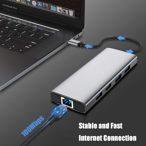 USB C HUB 10 in 1 Docking Station Compatible with MacBook Pro/Air | USB C Adapter with 4K HDMI, Type C PD, USB C Data, USB3.0, RJ45 Ethernet, SD/TF Card Reader, Compatible with Type C Devices - size: 10 in 1