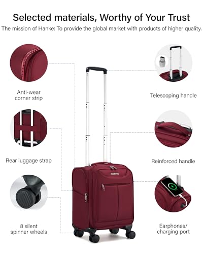 Hanke Underseat Carry On Luggage with Wheels, Lightweight Small Suitcase Airline Approved 16 Inch Softside Personal Item Travel Bag for Women Men, Compact Under Seat Luggage.(Burgundy) - color: Burgundy