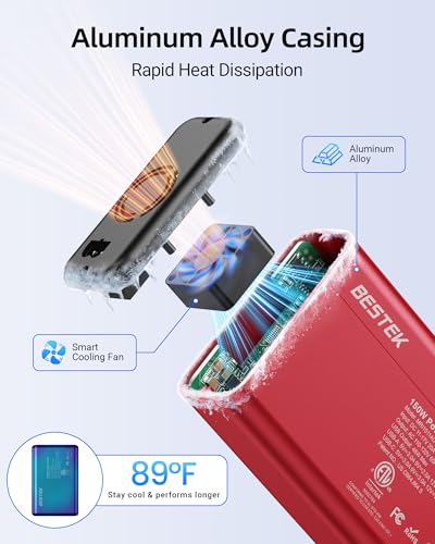 BESTEK 150W Power Inverter 11-17V, 30W USB-C, 18W USB-A Car Charger Adapter | 12V DC to 110V AC Converter, Vehicle Cigarette Lighter Plug Outlet, 10 Layer Protection, ETL Certified, Aluminum Housing-Gray - color: Red