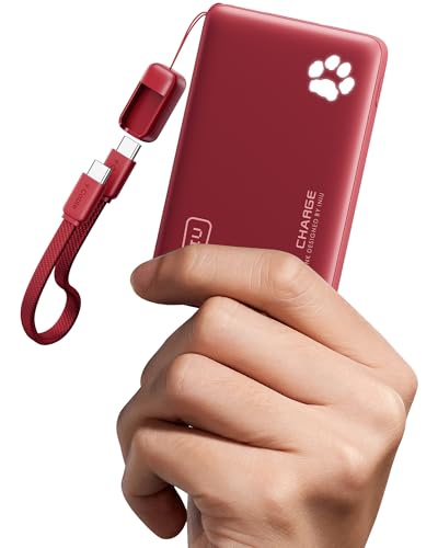 INIU 45W Fast Charging Portable Charger, Smaller 10000mAh Travel Power Bank | Flight-Safe, Detachable USB C Cable, Travel Essential, External Battery Phone Pack for iPhone 17 Samsung S26 iPad etc, Red - color: Red