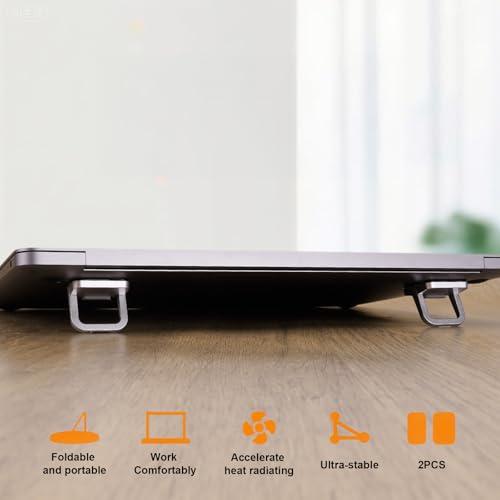2 Pack Mini Laptop Stand - Portable Foldable & Self-Adhesive Ergonomic Riser for Laptops Tablets (Silver) - Space Saving Design