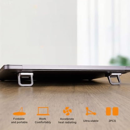 2 Pack Mini Laptop Stand - Portable Foldable & Self-Adhesive Ergonomic Riser for Laptops Tablets (Silver) - Space Saving Design