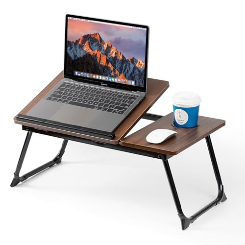 Laptop Desk for Bed Couch, Adjustable Foldable Bed Table with Cup Holder, Breakfast Serving Tray, Portable Laptop Lap Desk Stand for Working Reading Writing Eating Gaming in Bed Sofa Floor(DarkWalnut) - color: Darkwalnut