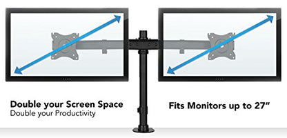 Mount-It! Dual Monitor Desk Stand, C-Clamp & Grommet Base | Fits two VESA 75/100 screens 17-27", two articulating arms, C-clamp and grommet bases.