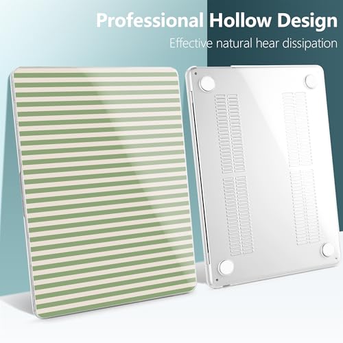 for MacBook Air 13 Inch (13.6 Inch) Case, M5/M4/M3/M2 Chip 2026 2025 2024 2023 2022, Hard Plastic Printed Cover with Screen Protector & Keyboard Cover & Dust Plugs, Green Stripes - color: Green Stripes