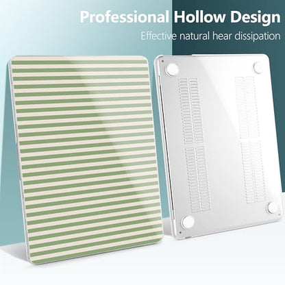 for MacBook Air 13 Inch (13.6 Inch) Case, M5/M4/M3/M2 Chip 2026 2025 2024 2023 2022, Hard Plastic Printed Cover with Screen Protector & Keyboard Cover & Dust Plugs, Green Stripes - color: Green Stripes