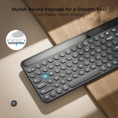 iClever Solar Bluetooth Keyboard, Wireless Keyboard with Solar & Indoor Light Charging, Full Size Keyboard with Numeric Keypad, Multi-Device Bluetooth Keyboard for Mac, Windows, Laptop, PC