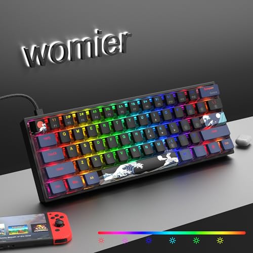 Womier 60% Percent Keyboard Gaming, Creamy Mechanical Wired Keyboard Anime | Hot-Swappable RGB Key board with PBT Keycaps for Windows PC Gamers - POM Linear Red Switch WK61 V2 Black Kanagawa - color: WK61 V2-Black