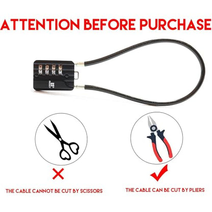 RESET-201 4 Digit Combination Padlock, 12 in 5mm Flexible Cable, 2 Pack | 12 in 30cm flexible 5mm cable for trash cans, lockers, helmets and storage boxes. Light-duty 4 digit lock. - size: 30cm(12 inch)Cable