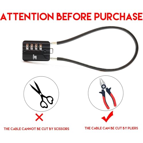 RESET-201 4 Digit Combination Padlock, 12 in 5mm Flexible Cable, 1 Pack | 12 in 30cm flexible 5mm cable for trash cans, lockers, helmets and storage boxes. Light-duty 4 digit lock. - size: 30cm(12 inch)Cable