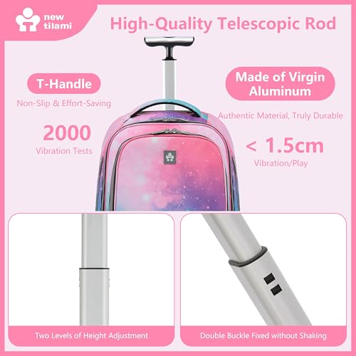 NEW TILAMI 20 Inch Rolling Backpack for School Stair-Climbing Big Wheel | Teen Boys Girls Carry-on Suitcase Large Organizer Compartment 15.6 Laptop Sleeve Adjustable Handle Roller Travel Bag College - color: Pop Gradient