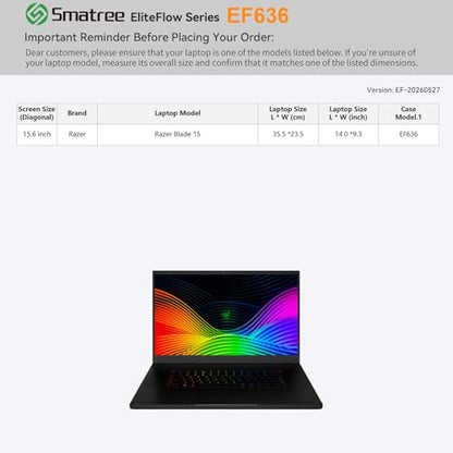 Smatree EliteFlow Laptop Sleeve Case for 15.6 inch Razer Blade 15 | for 15.6 inch Razer Blade 15,with Accessory Pocket(EF636) - size: 10.02| for RAZER 15.6" Razer Blade 15(EF636)