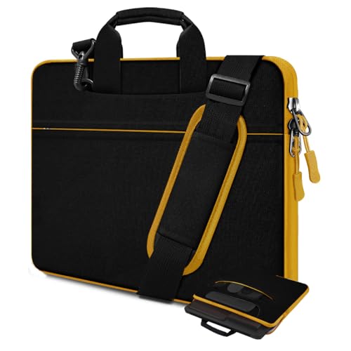 Laptop Case 15.6 inch Shoulder Bag, Durable Shockproof Protective Computer Carrying Briefcase with Multi-Pockets and Strap Compatible with Most 15.6 inch Notebooks,Black yellow - color: Black Yellow, size: 15.6"