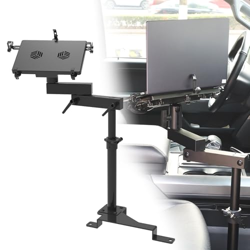 MELIPRON Truck Laptop Mount Fit for 2015-2026 Ford F150, 2017-2026 F250, F350, F550, No-Drilling Vehicle Computer Stand with 2 Cooling Fans for Passenger Seat, Fully Adjustable Angel