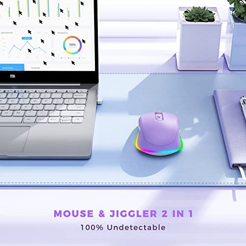 PEIOUS Wireless Mouse Jiggler - LED Wireless Mice with Build-in Mouse Mover, Rechargeable Moving Mouse for Laptop with Undetectable Random Movement Keeps Computers Awake - Purple - color: Purple