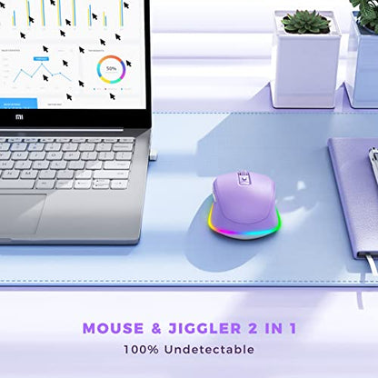 PEIOUS Wireless Mouse Jiggler - LED Wireless Mice with Build-in Mouse Mover, Rechargeable Moving Mouse for Laptop with Undetectable Random Movement Keeps Computers Awake - Purple | Rechargeable, Silent Clicks, Adjustable DPI and Random Movement Keep Compu