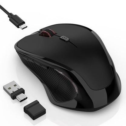 Wireless Bluetooth Mouse for Mac Pro MacBook Air, Rechargeable Mice with Jiggler Mouse, 3 Mode Switch Bluetooth 5.2/3.0 & 2.4G USB-A/USB-C Receiver, Optical Silent Mouse for iPad PC Laptop, Black - color: Bluetooth Wireless Mouse (Black)