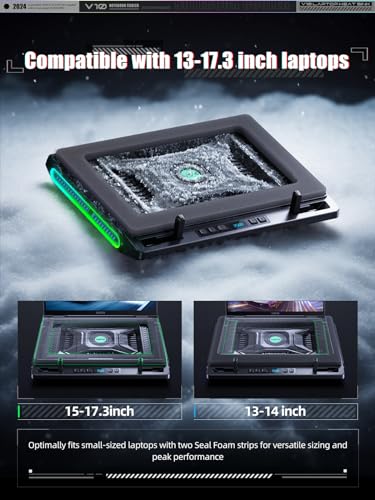 llano V10 Gaming Laptop Cooling Pad, RGB Laptop Cooler Stand with Powerful 4.72 Inch External Turbo Cooling Fan, Fast Cooling Computer 13-17.3in, Button Control, 3 Adjustable Stand, 4-Port USB C&A