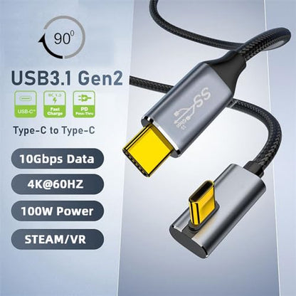 cablecc 10Gbps 100W Data Reversible Type-C USB-C Male to Male USB3.1 Cable Low Profile Angled 90 Degree for Laptop Phone 200CM - style: Low Profile Angled-200CM