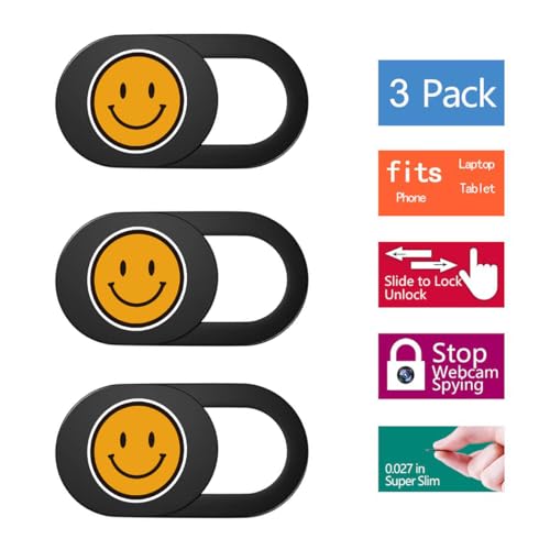 SIREG Webcam Cover Ultra Thin - Web Camera Cover fits Laptop,Tablet,PC,Computer, Smartphone, Protect Your Privacy and Security,Strong Adhesive (Smile-Black & 3 Pack) - color: Smile-Black & 3 pack
