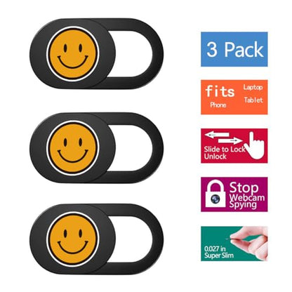 SIREG Webcam Cover Ultra Thin - Web Camera Cover fits Laptop,Tablet,PC,Computer, Smartphone, Protect Your Privacy and Security,Strong Adhesive (Smile-Black & 3 Pack) - color: Smile-Black & 3 pack