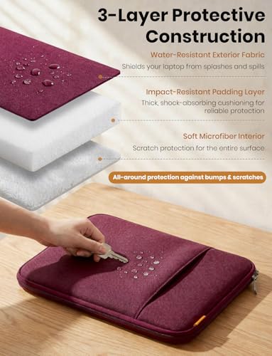 DOMISO Laptop Case Laptop Sleeve Cover for 14 inch MacBook Pro M4/M3/M2/M1 Pro/Max, Compatible with 13.3 inch HP Dell ASUS Notebook, Water-Resistant Bag with Scalable Handle and Small Case,Wine - color: Wine, size: 13-13.3 inch