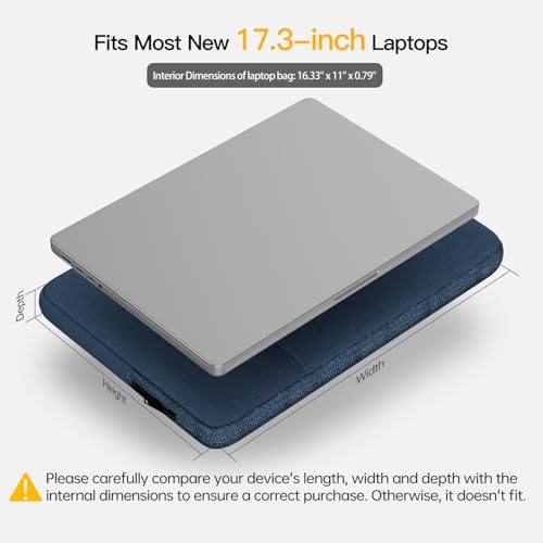 17.3 inch Laptop Sleeve Case for HP Pavilion 17/Envy 17, Dell Inspiron 17/Dell G3 G7, ASUS VivoBook Pro 17, Lenovo Ideapad 17, Acer Aspire 17, Computer Sleeve 17 inch Laptop Carrying Bag - color: Navy Blue, size: 17.3 inch