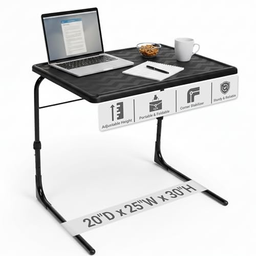 Table-Mate TV Tray Table | Portable Desk Folding Dinner Tray, Couch Table Trays for Eating Snack Food, Portable Laptop Desk, Bed Trays for Eating | Adjustable TV Trays with 3 Angles and Cup Holder - size: 20"D x 25"W x 30"H