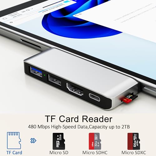 Surface Pro 8 Docking Station USB C Hub with Thunderbolt 4 (40Gbps Data+8K Display+100W PD), 4K HDMI, USB 3.0/2.0, TF Card Slot, Triple Display USB-C Adapter for Surface Pro8 Home Office
