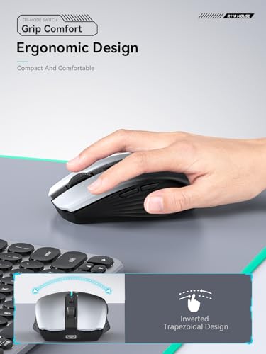 RAPIQUE Bluetooth Wireless Mouse, Dual Bluetooth 5.1 & 2.4G, White to Black | 3-Device Switching, USB-C Rechargeable, Quiet Clicks, 800/1200/1600 DPI, Ergonomic 6-Button for Laptop/MacBook/PC - color: White to Black Gradient
