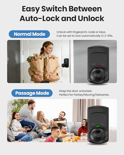 Smart Fingerprint Keyless Entry Door Knob Keypad Electronic Biometric Lock | 20 User Codes 50 Fingerprints Vacation & Passage Mode One-Time Code 2 Keys Auto-lock 2-99s Anti-peep Fits U.S. Standard Door - size: HL-669FK Matte Black