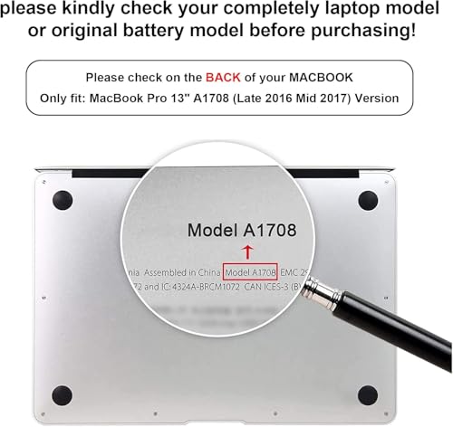 TREE.NB A1713 Battery for MacBook Pro 13 Inch A1708 (Late 2016, Mid 2017) EMC 2978/3164; Replacement Battery A2171 for MacBook Pro 13 Inch A2159 (2019)、A2289 (2020)、A2338 (2020) - size: 11.34x3.29x0.18inch A1713