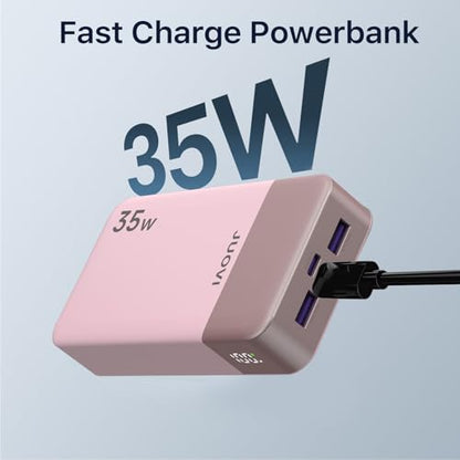 JUOVI J2651 Portable Charger, 35W 20000mAh USB C in & Out Power Bank, Battery Pack with QC4.0+PD3.0 35W High-Speed Charging for Bluetooth Earbud, Mobile Phone, Tablet (Pink) - color: Pink