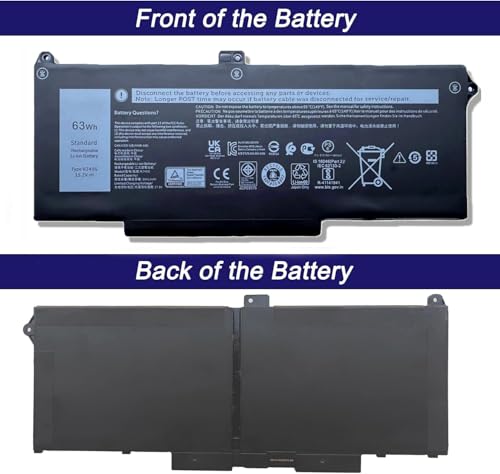 63Wh RJ40G Battery for Dell Latitude 14 5420 /15 5520 Precision 15 3560 | 4-Cell 15.2V 3941mAh; Battery Replacement for P104F P104F001 P104F002 P137G P137G001; M033W 01K2CF 075X16 005R42 0WK3F1 - size: 10.59*4.92*1.02 inches RJ40G