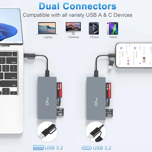 CFast Card Reader Memory Stick Pro Duo Adapter, USB C CFast 2.0 Card Reader for CFast/SD/TF/MS/XD/CF CompactFlash Card, XD Card Reader USB C USB 3.0 Connector Read 6 Cards Simultaneously