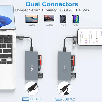 CFast Card Reader Memory Stick Pro Duo Adapter, USB C CFast 2.0 Card Reader for CFast/SD/TF/MS/XD/CF CompactFlash Card, XD Card Reader USB C USB 3.0 Connector Read 6 Cards Simultaneously
