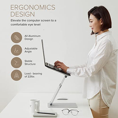 POUT E3 Lift — Ergonomic Laptop Stand for Desk, Adjustable Height 2" to 20" — Laptop Riser Portable Laptop Stand for Laptop — Standing Desk Converter for MacBook 10"-17" Laptops (Blue)