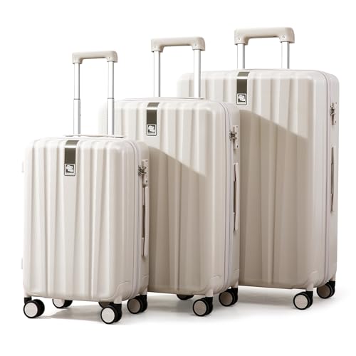 Hanke Luggage Sets 3 piece Carry On Luggage with Wheels PC Hard Shell Suitcases Lightweight Checked Tsa Luggage Extra Large Travel Suitcase Woman Men 20/24/29 Inch(Ivory White) - color: Ivory White, size: 3 Piece Set（20/24/29）