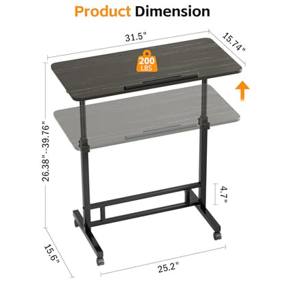 Laptop Table Mobile Adjustable Height Portable Desk Notebook Swivel PC Computer Rolling Desk with Wheels, Laptop Stand for Couch Bedside Hospital Bed Table (Black Table) - color: Black Table