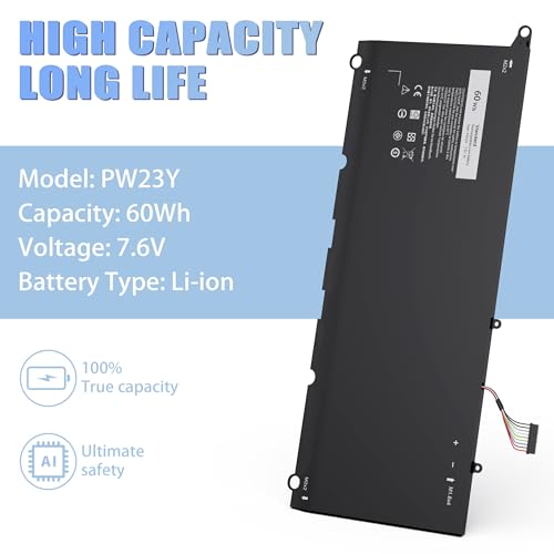 PW23Y Laptop Battery Replacement for Dell XPS 13 9360 13-9360-D1605G 13-9360-D1605T 13-9360-D1609 13-9360-D1609G 13-9360-D1705G 13-9360-D1805T P54G002 Series P/N TP1GT RNP72 0RNP72 0TP1GT - size: 10.14*4.07*0.2inch PW23Y
